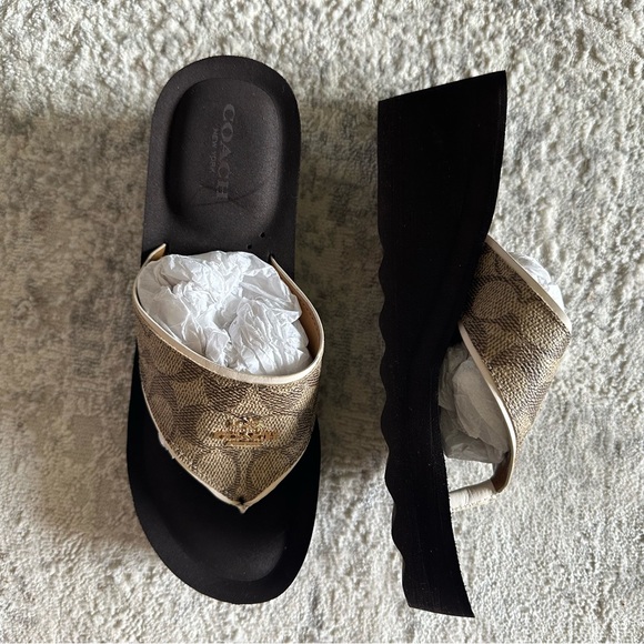 Coach Janice Signature Platform Wedged Sandals Brown - Picture 6 of 8